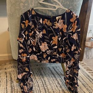 Essue Navy and Orange Floral Blouse
